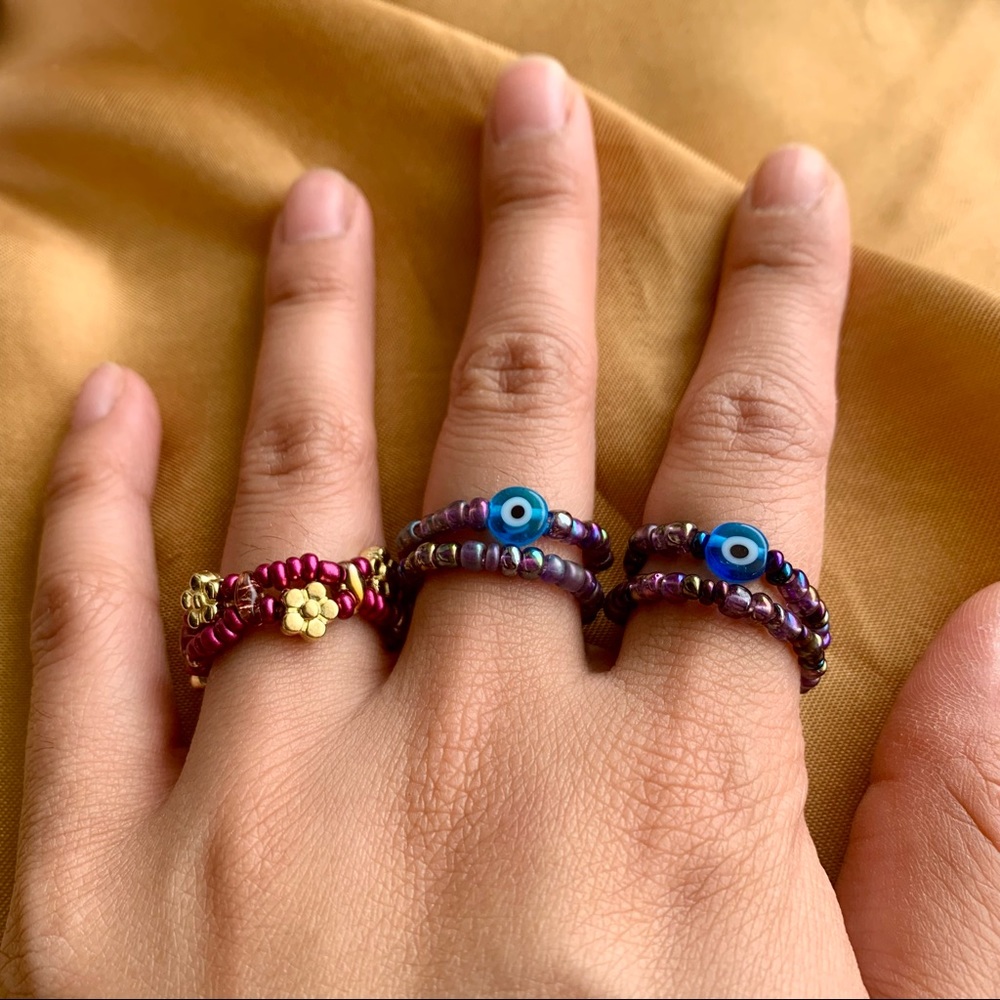 Evil Eye Beaded Rings or Flower Ring
